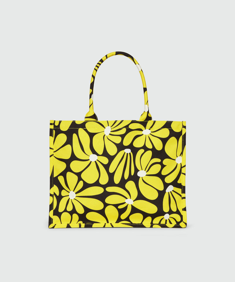 Tote bag in black canvas and yellow flower motif YELLOW Women 