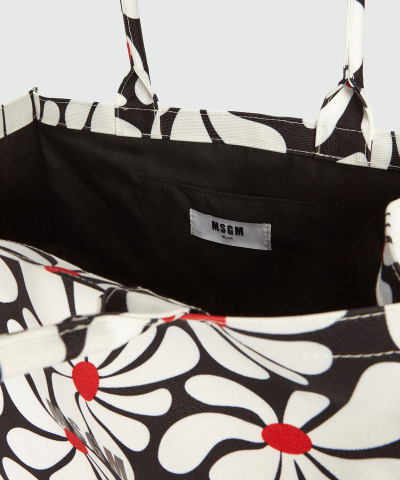 Tote bag in black canvas and white flower motif RED Women 