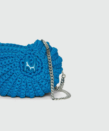 Steel blue snail bag in macramé