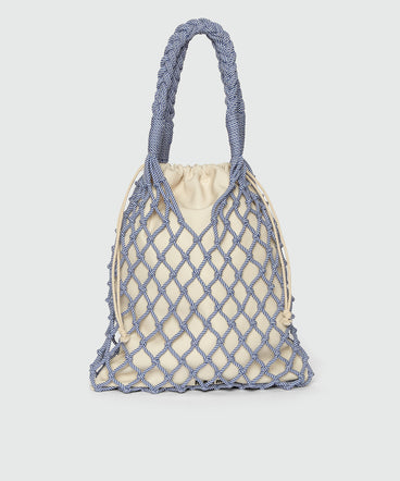 Borsa tote in corda annodata bianca e blu