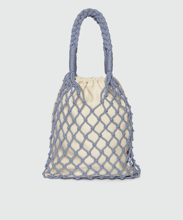 White and blue knotted rope tote bag