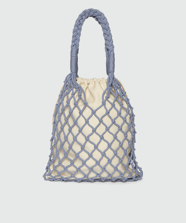 White and blue knotted rope tote bag