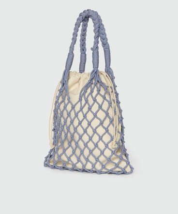 White and blue knotted rope tote bag