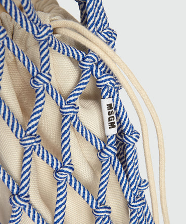 White and blue knotted rope tote bag