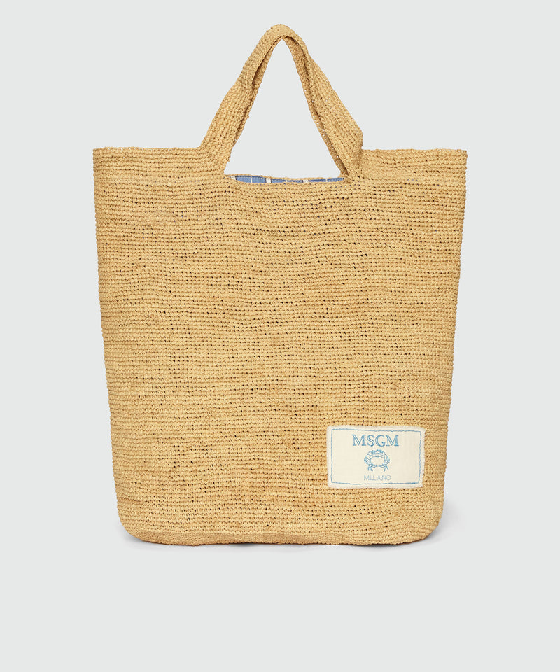 Tote bag in natural raffia and striped lining SAND Women 