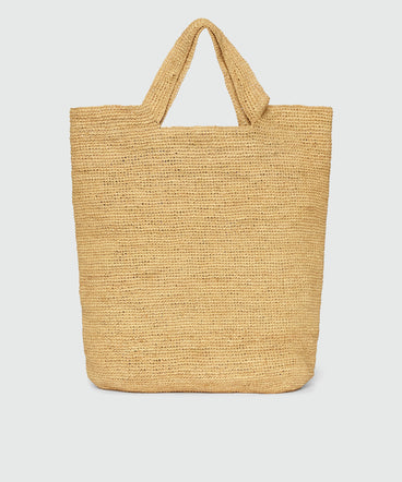 Tote bag in natural raffia and striped lining