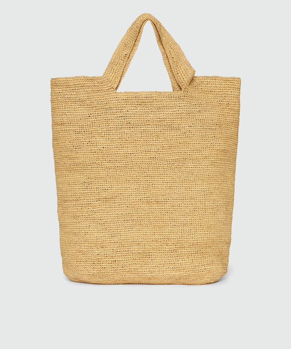 Borsa tote in rafia naturale e fodera a righe