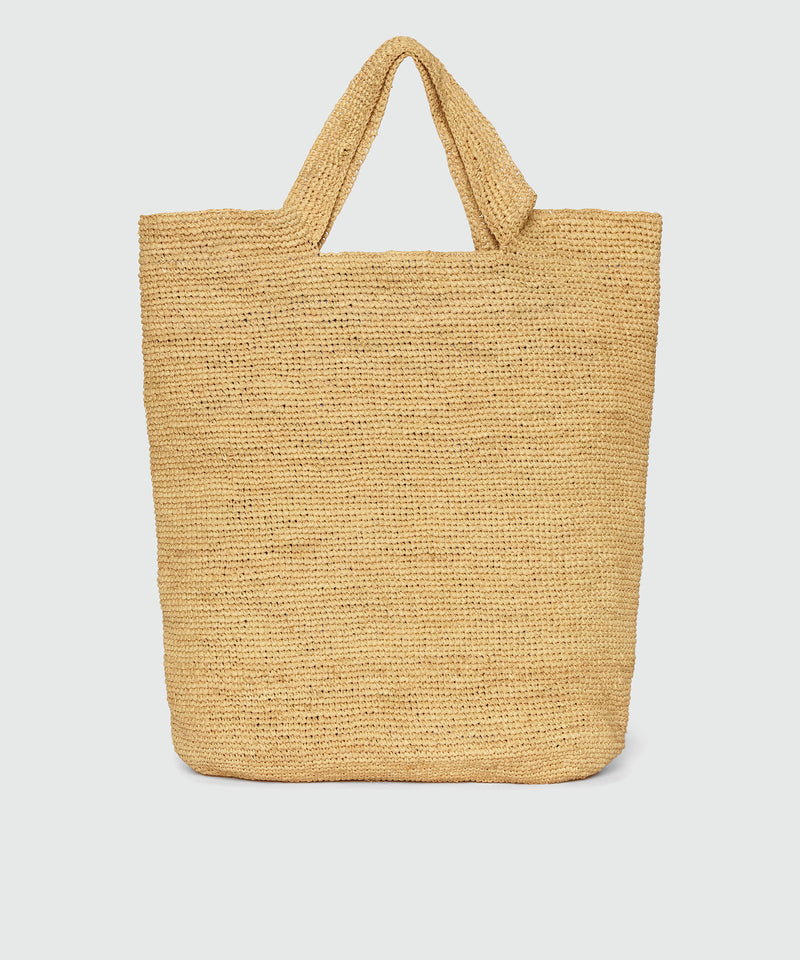 Borsa tote in rafia naturale e fodera a righe SABBIA Donna 