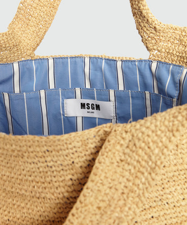 Tote bag in natural raffia and striped lining