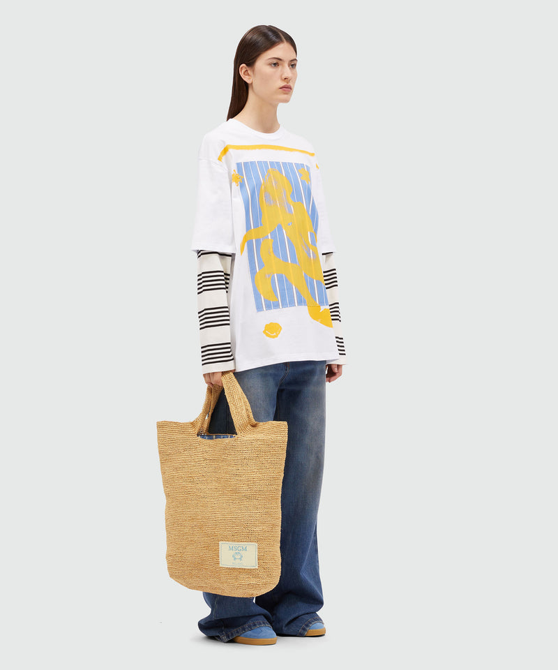 Tote bag in natural raffia and striped lining SAND Women 