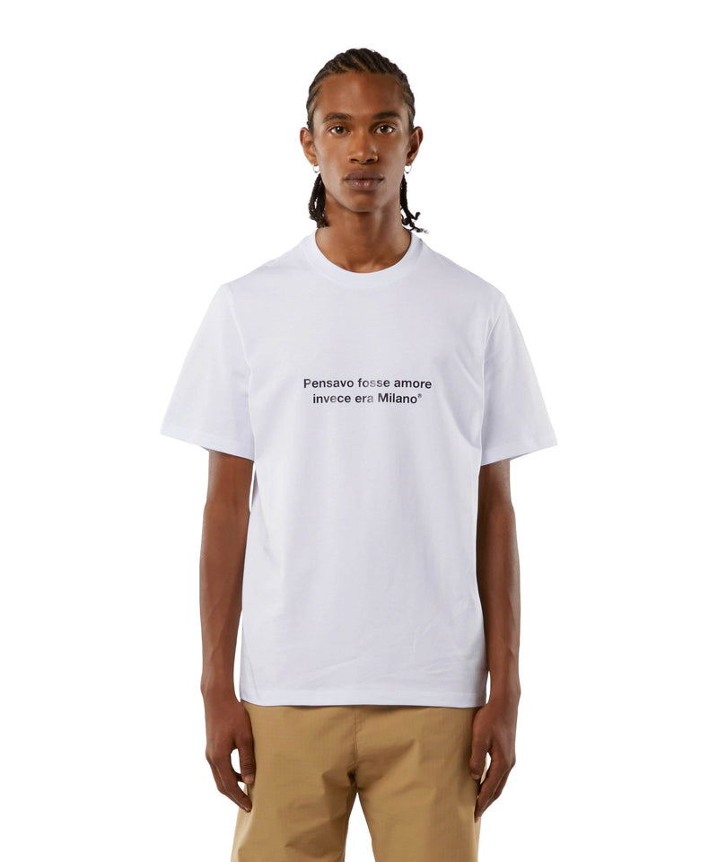 T-shirt quote "Pensavo fosse amore invece era Milano" WHITE Unisex 