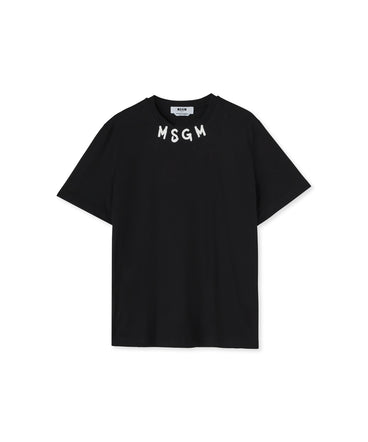 T-shirt girocollo in cotone con logo pennellato MSGM posizionato sul collo