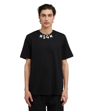 T-shirt girocollo in cotone con logo pennellato MSGM posizionato sul collo