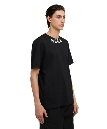 T-shirt girocollo in cotone con logo pennellato MSGM posizionato sul collo