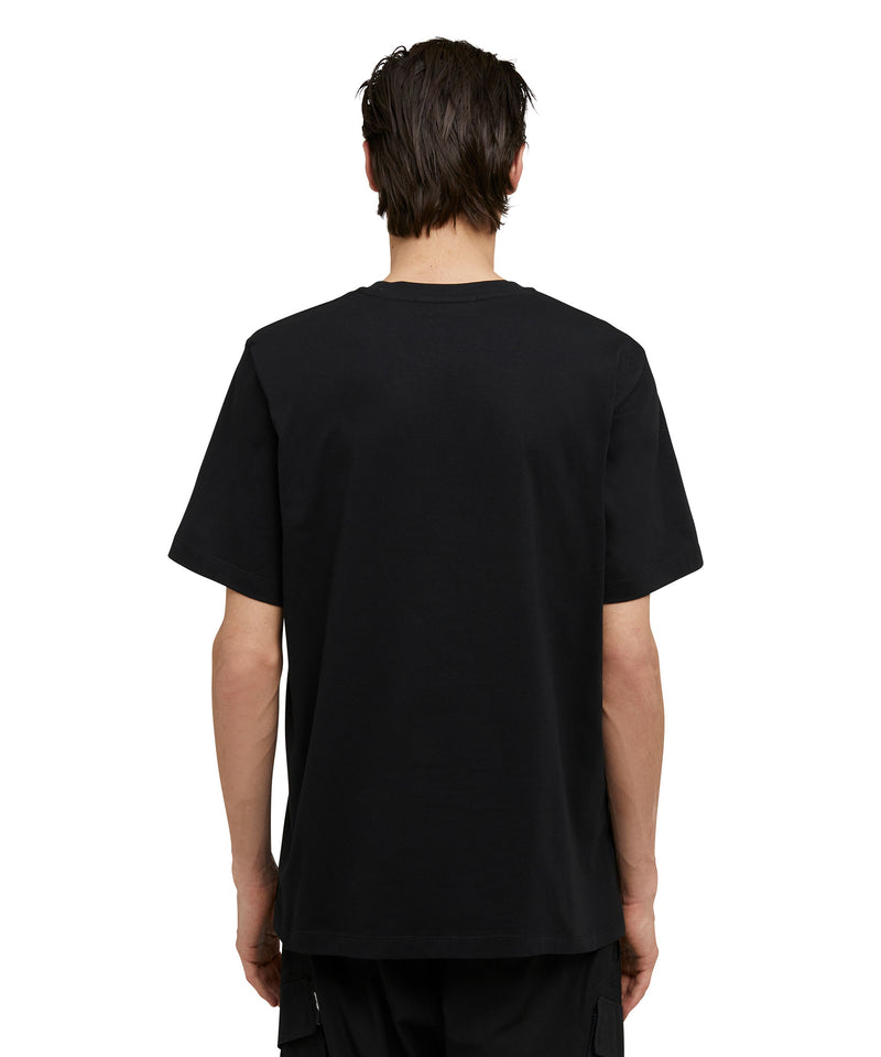 Cotton crewneck t-shirt with brushed MSGM logo at the neckline BLACK Men 