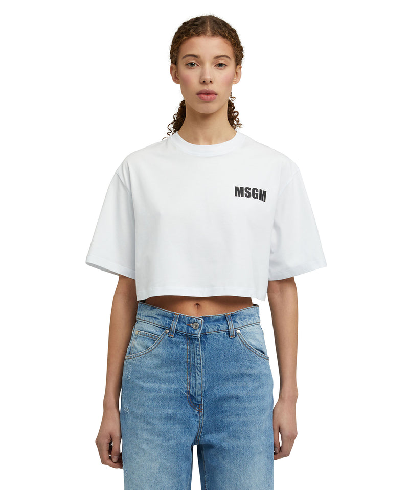 White jersey crop-top T-shirt with Impact logo BIANCO Donna 