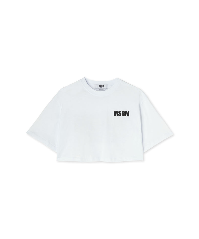 White jersey crop-top T-shirt with Impact logo BIANCO Donna 