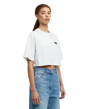 White jersey crop-top T-shirt with Impact logo