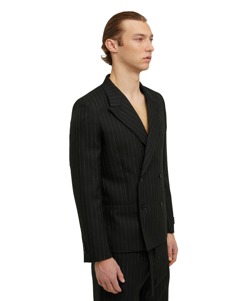 Giacca in pura lana con lavorazione "Punk Pinstripe" NERO Uomo 