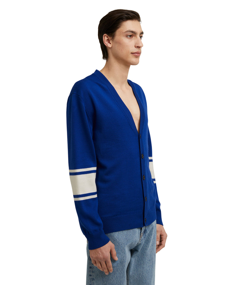 MSGM Heritage embroidered merino cardigan WHITE/BLUE Men 