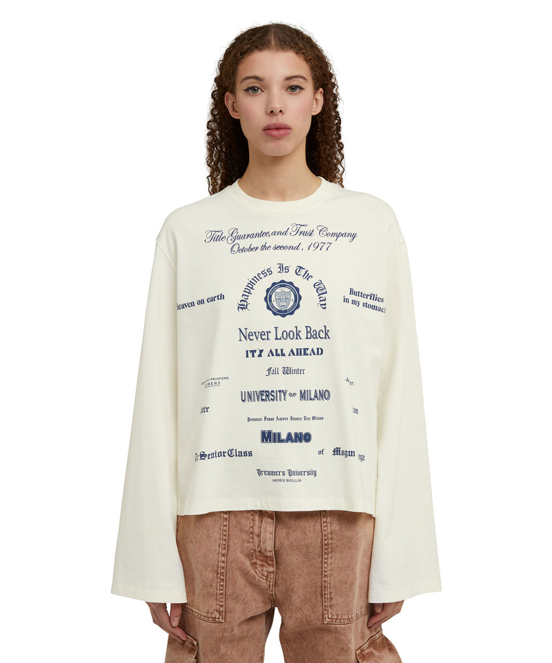 T-shirt in cotone organico con stampa litografia da collezione BIANCO Donna 