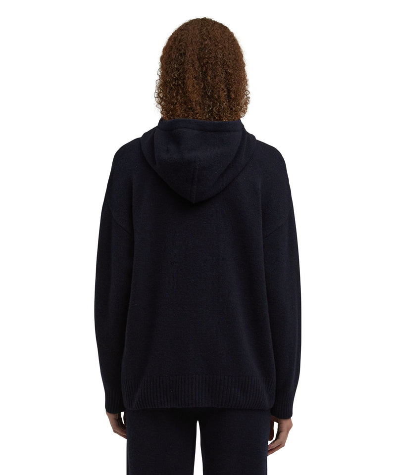 "MSGM Signature Cashemre blend" hooded sweatshirt WHITE/BLUE Women 