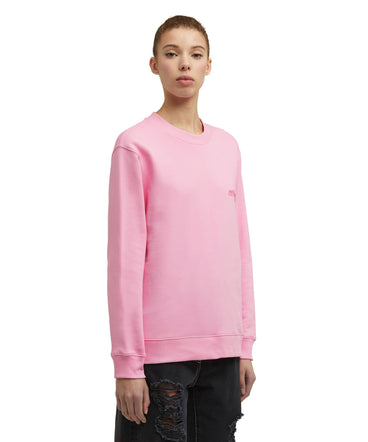 Solid color cotton crewneck sweatshirt with "MSGM Embroidery Italics logo"