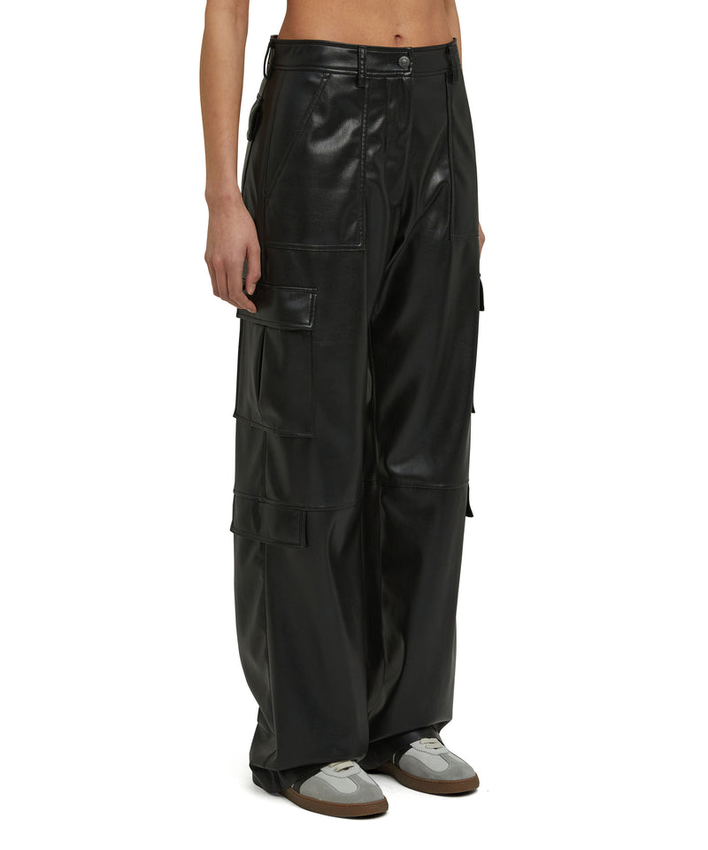 Faux Leather Tie-Waist Cargo Pants