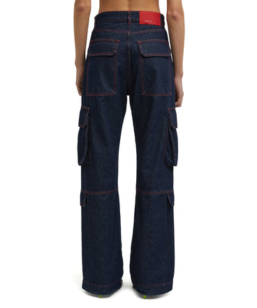 Cargo trousers with "Blue Denim with stitches" workmanship